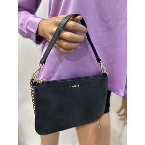 LODIS Black Pebble Leather Chain Strap Crossbody Bag Clutch Purse